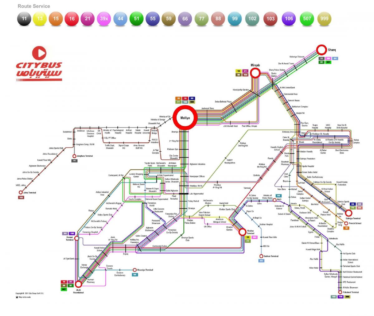 כווית סיטי האוטובוס 999 כביש מפה